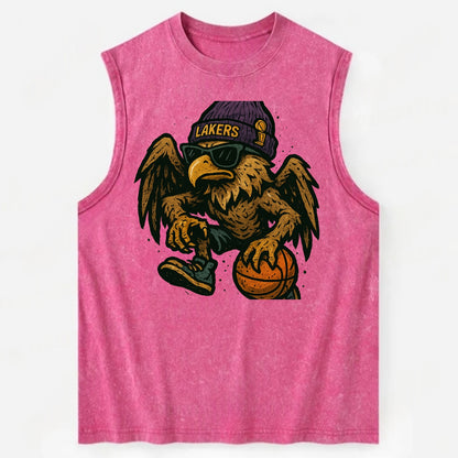 Los Angeles Golden Eagle wearing Lakers beanie with trophy patch and wayfarer - Vintage Washed Tank - Pink