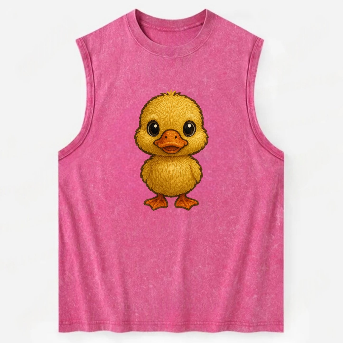 Baby Duck Duckling - yellow fluffy, orange beak, bright eyes, front-facing, - Vintage Washed Tank - Pink