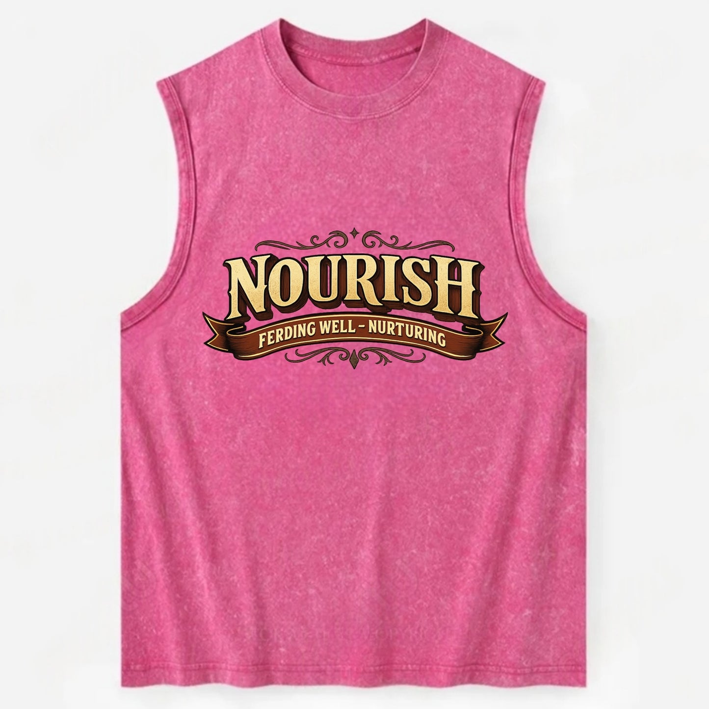 Bold typography design - "NOURISH" - feeding well, nurturing - Vintage Washed Tank - Pink