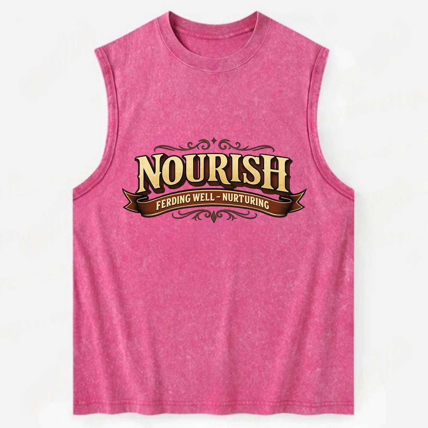 Bold typography design - "NOURISH" - feeding well, nurturing - Vintage Washed Tank - Pink