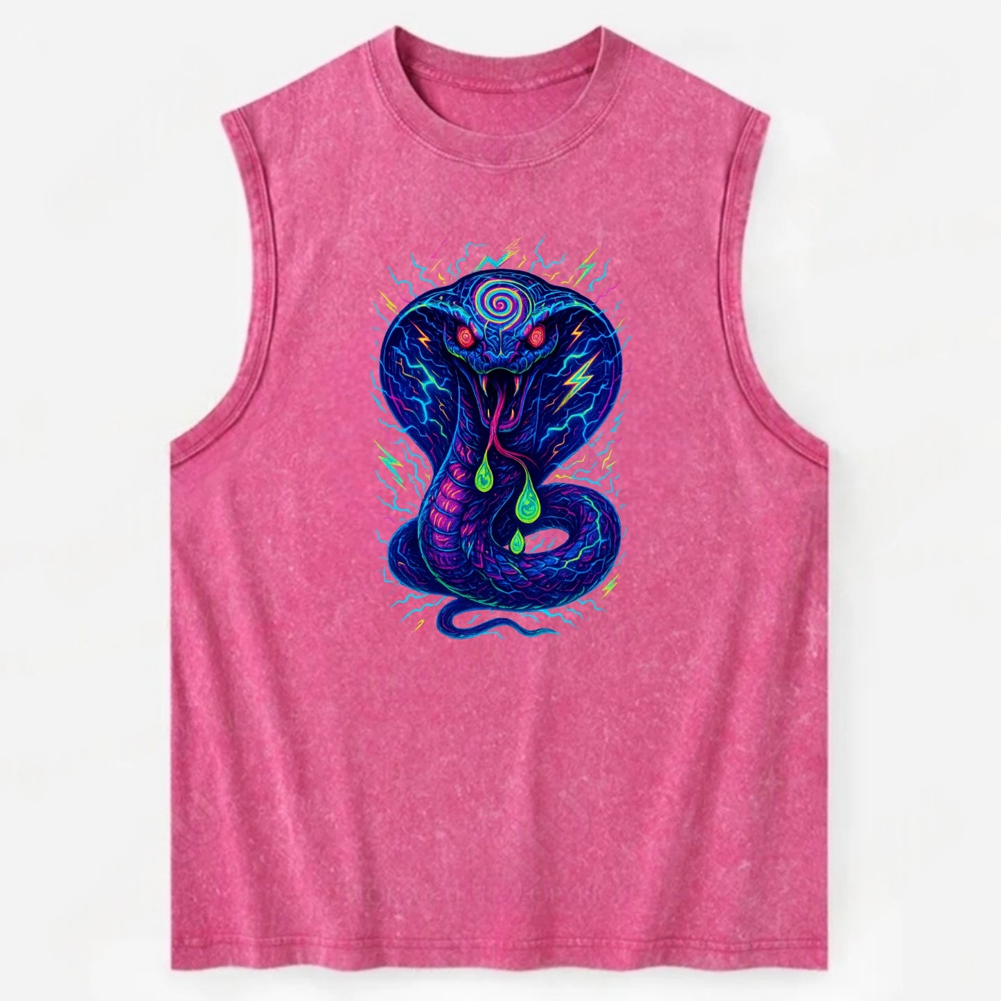 Mesmerizing cobra with hypnotic spiral patterns in the hood, scales that - Vintage Washed Tank - Pink