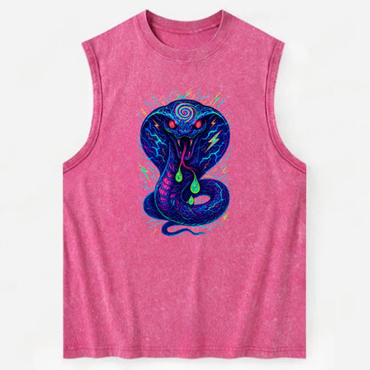 Mesmerizing cobra with hypnotic spiral patterns in the hood, scales that - Vintage Washed Tank - Pink