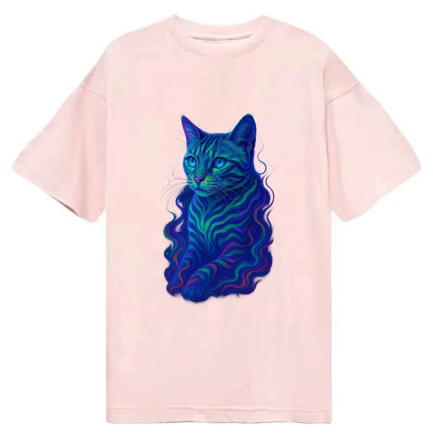 Exotic Bengal cat with aurora borealis colors flowing through its stripes, green - Classic T-shirt - Pink