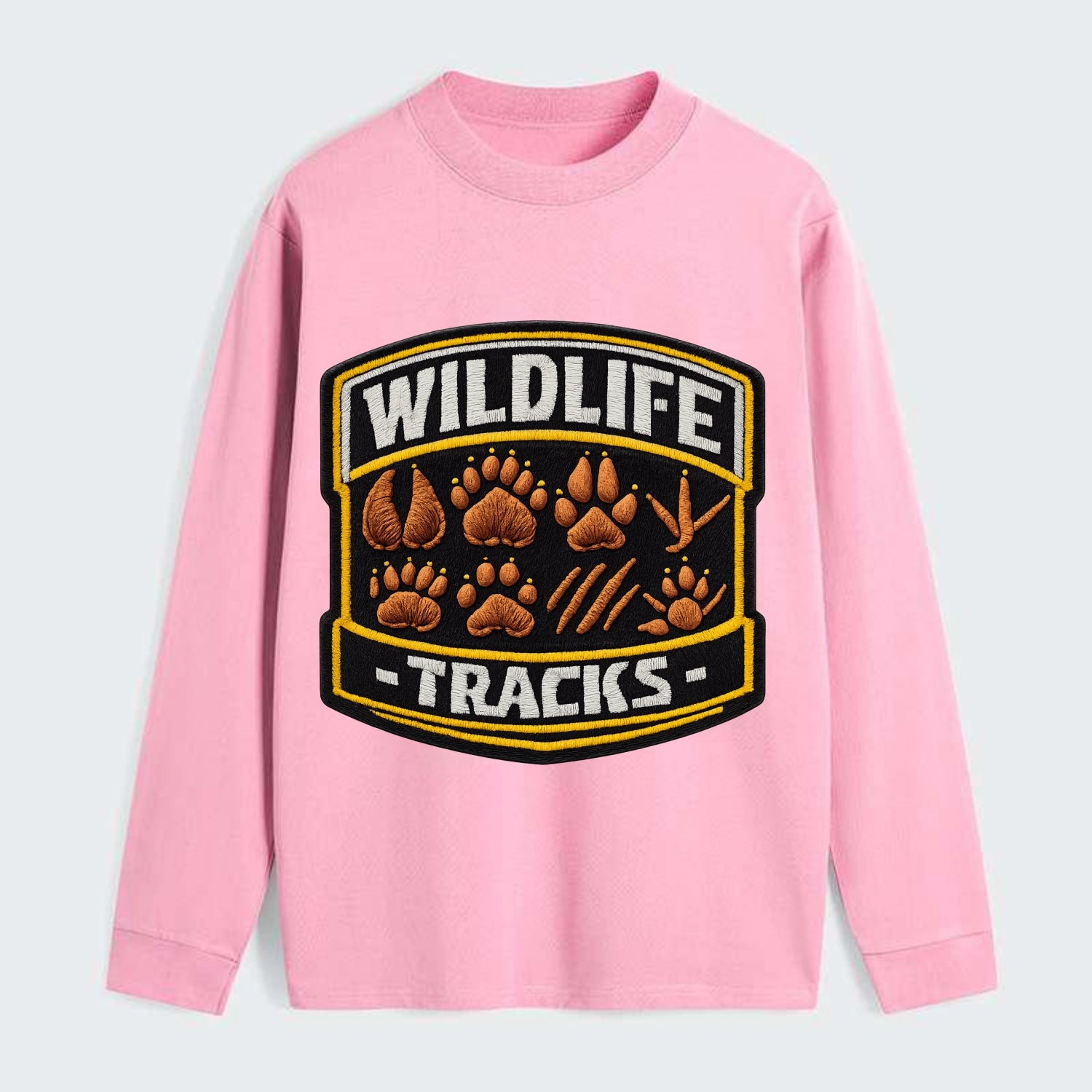 WILDLIFE TRACKS - animal footprints in brown , tracker - Classic Long Sleeve Shirt - Pink