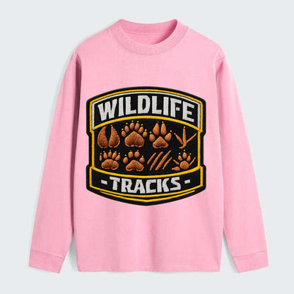 WILDLIFE TRACKS - animal footprints in brown , tracker - Classic Long Sleeve Shirt - Pink