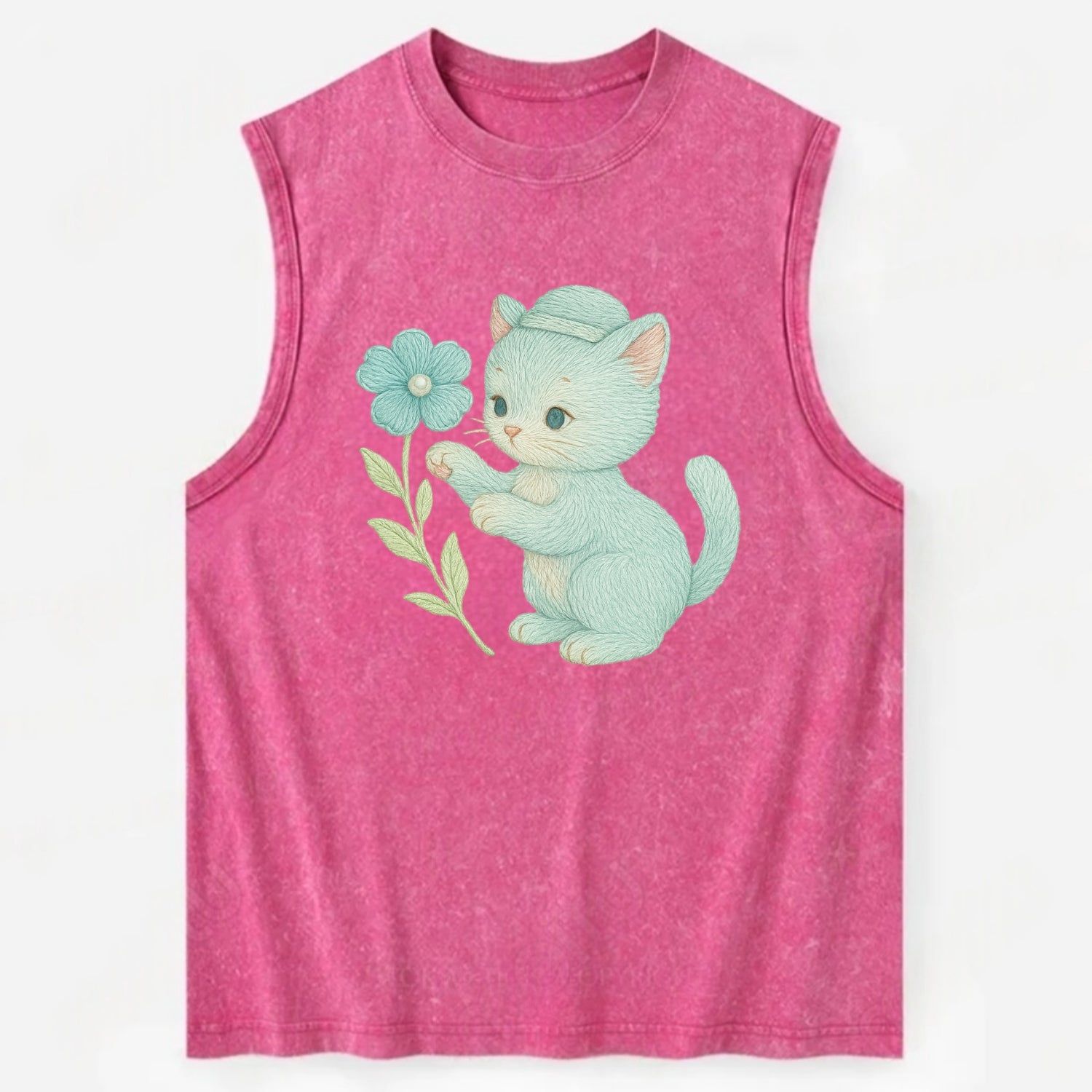 Aqua Kitten - Vintage Washed Tank - Pink
