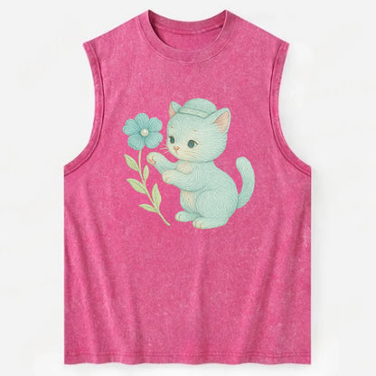 Aqua Kitten - Vintage Washed Tank - Pink