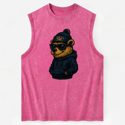Berkeley Bear wearing Cal beanie with script patch - Vintage Washed Tank - Pink
