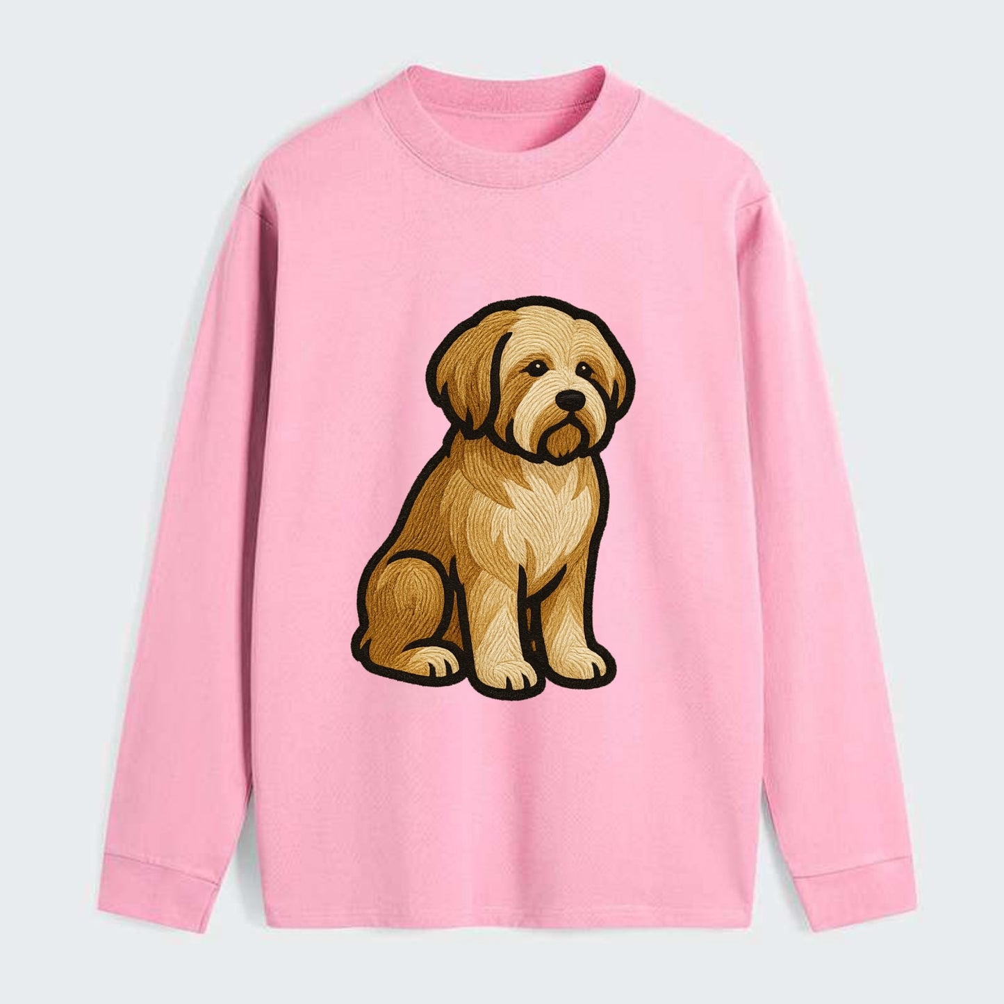 Tibetan Terrier - Gold and white embroidered sitting pose - Classic Long Sleeve Shirt - Pink