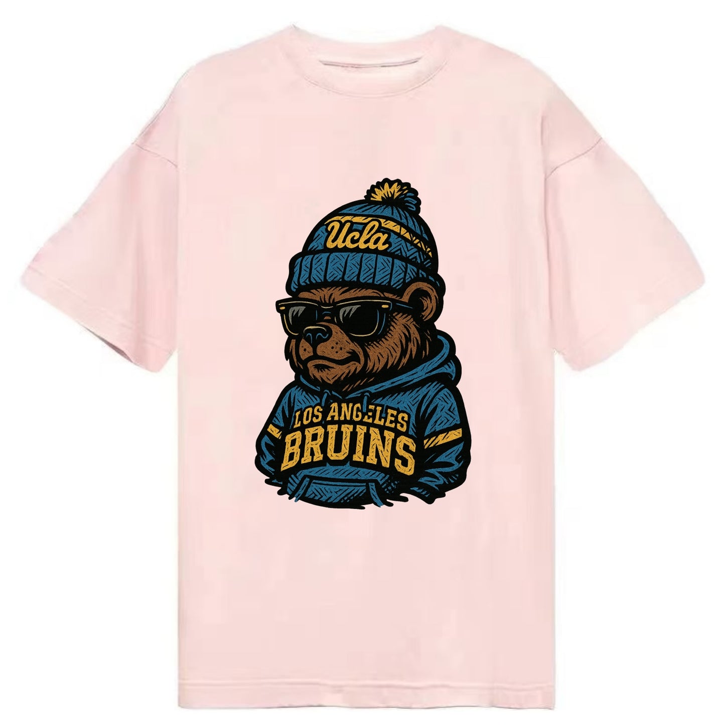 Los Angeles Bruin wearing UCLA beanie with script patch - Classic T-shirt - Pink