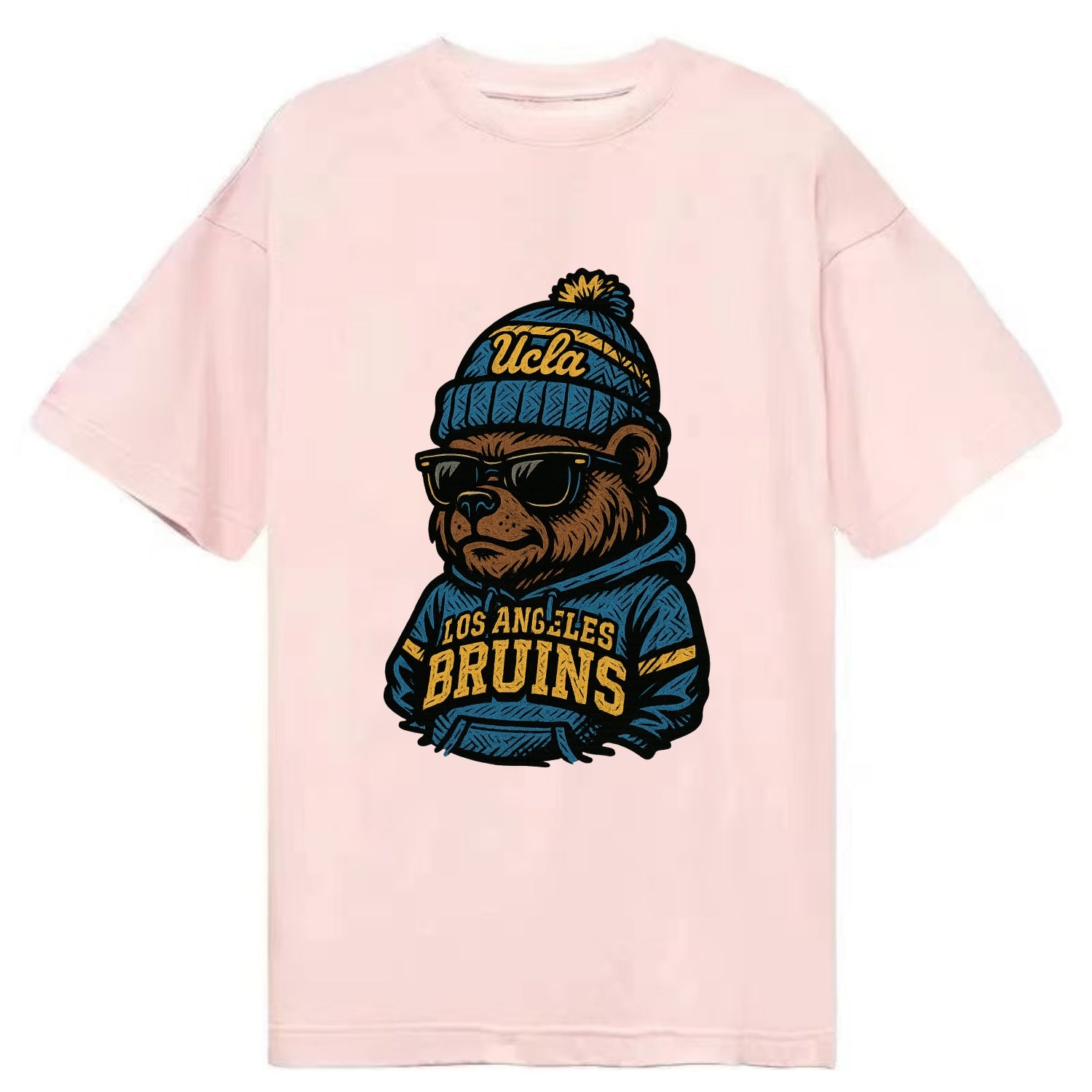 Los Angeles Bruin wearing UCLA beanie with script patch - Classic T-shirt - Pink
