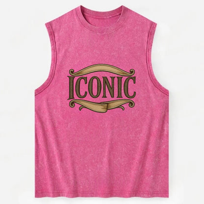 Bold typography design - "ICONIC" - instantly recognizable, trendsetter - Vintage Washed Tank - Pink