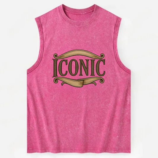 Bold typography design - "ICONIC" - instantly recognizable, trendsetter - Vintage Washed Tank - Pink