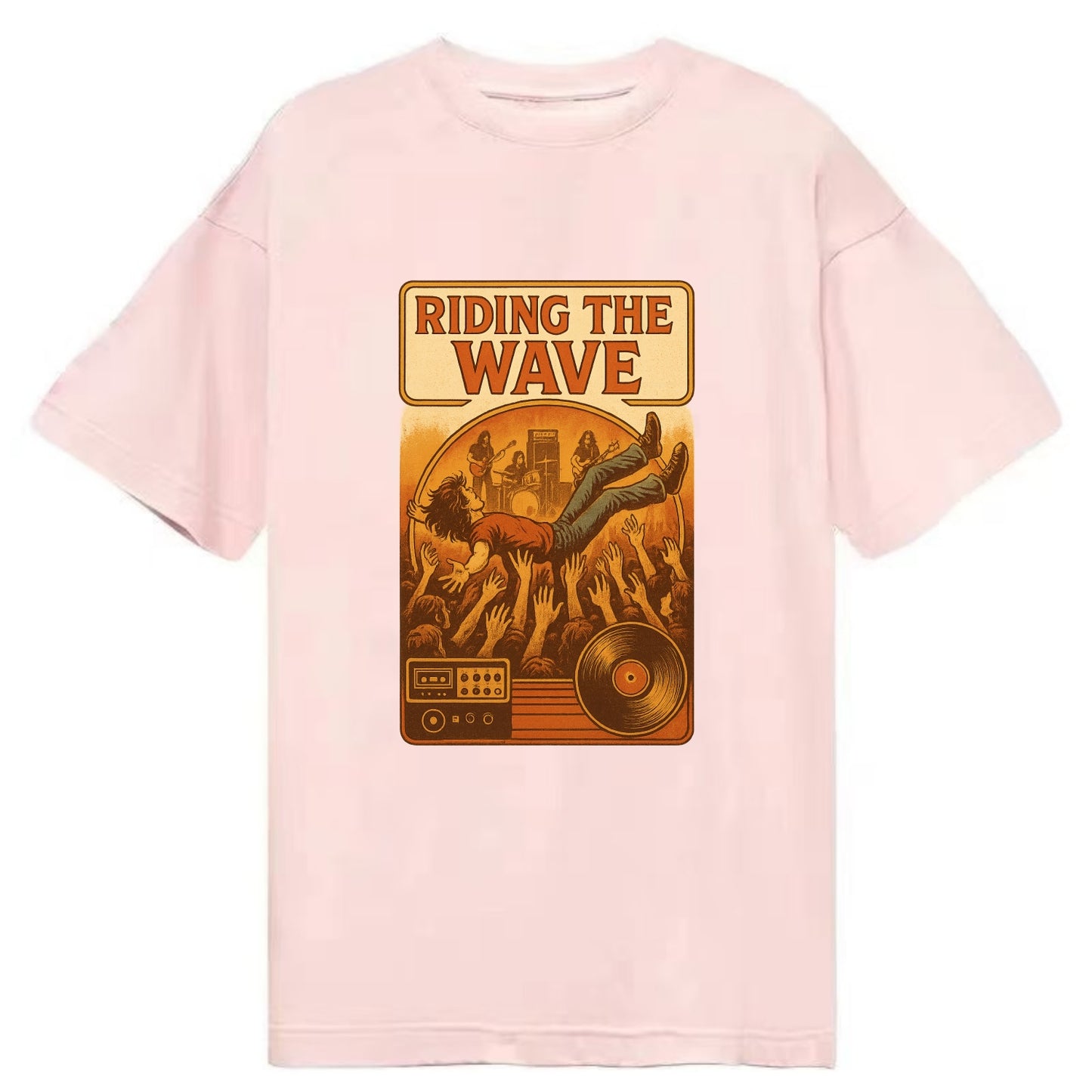Crowd surfing at packed concert - "Riding the Wave" - concert energy - Classic T-shirt - Pink