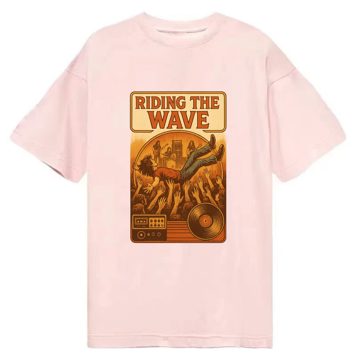 Crowd surfing at packed concert - "Riding the Wave" - concert energy - Classic T-shirt - Pink