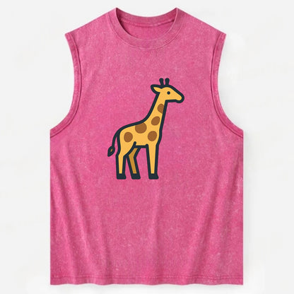 Giraffe - Yellow with brown patches flat side profile - Vintage Washed Tank - Pink