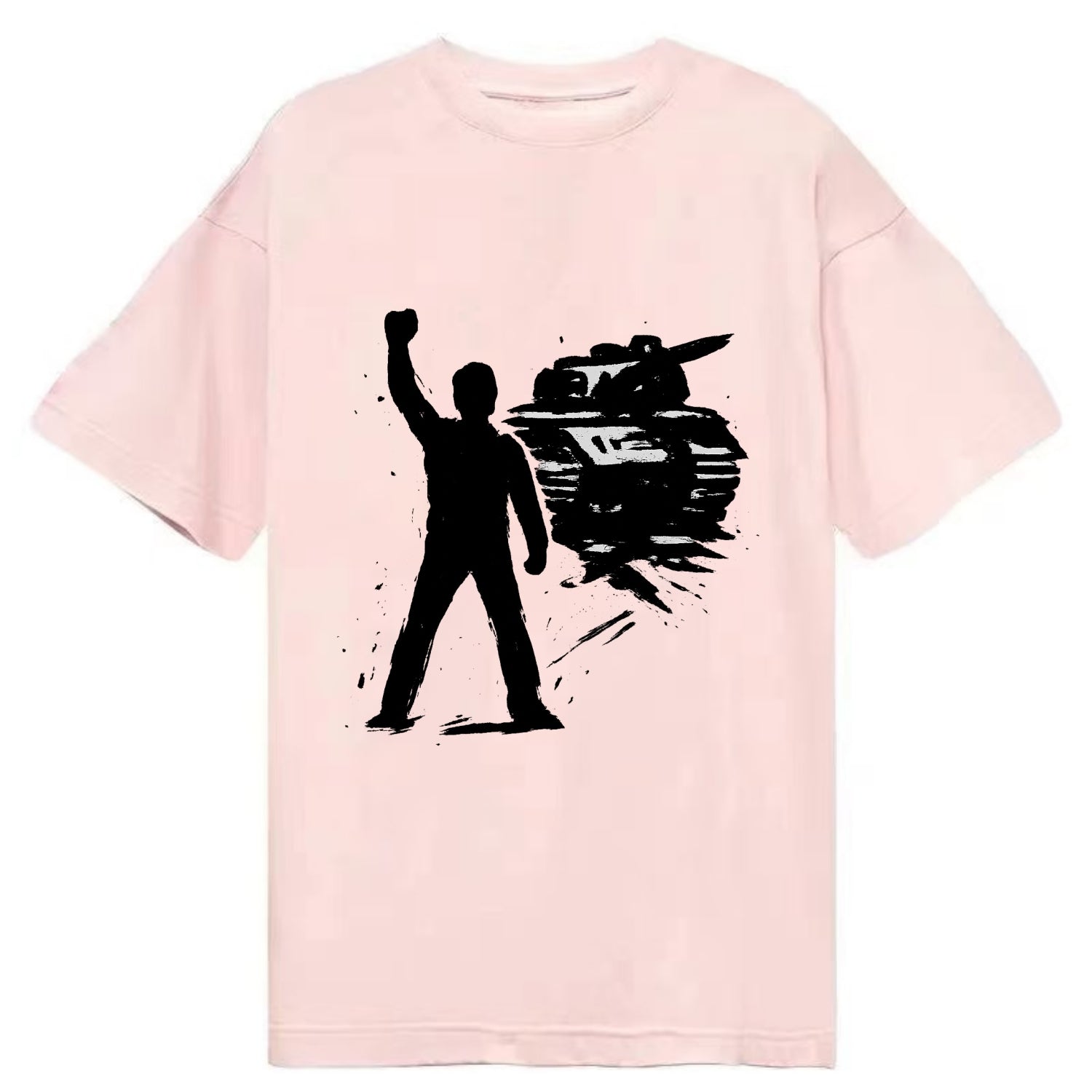 Single figure standing against tank - courage and resistance ink art - Classic T-shirt - Pink