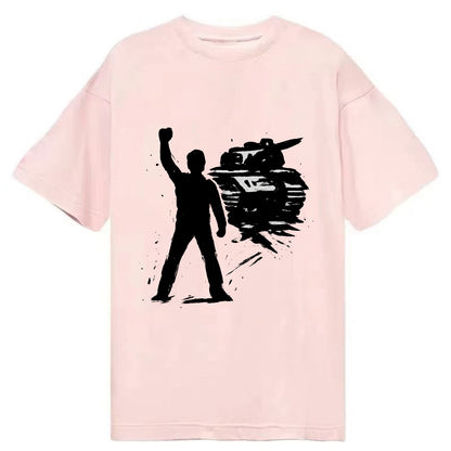 Single figure standing against tank - courage and resistance ink art - Classic T-shirt - Pink