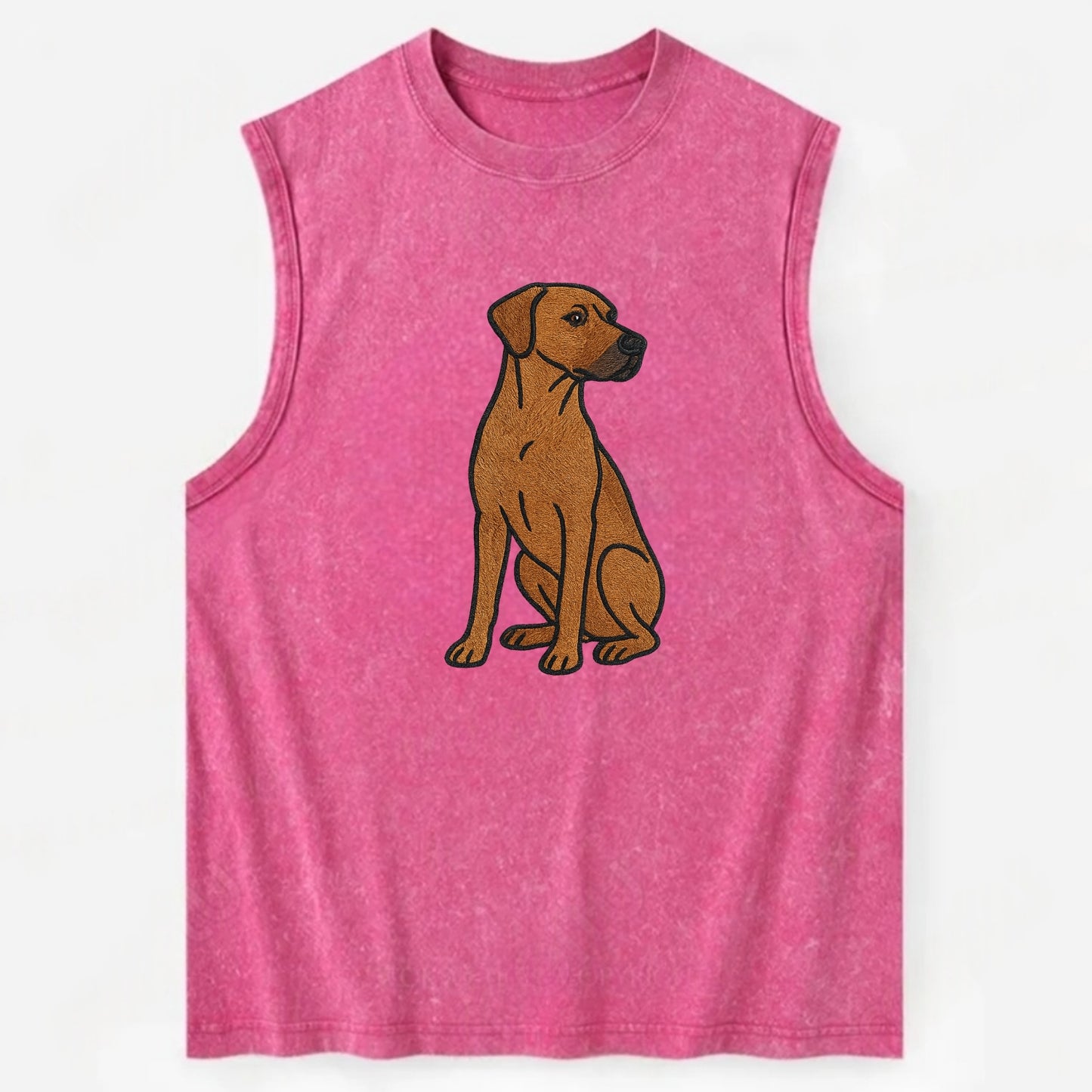 Rhodesian Ridgeback - Red wheaten embroidered pose - Vintage Washed Tank - Pink