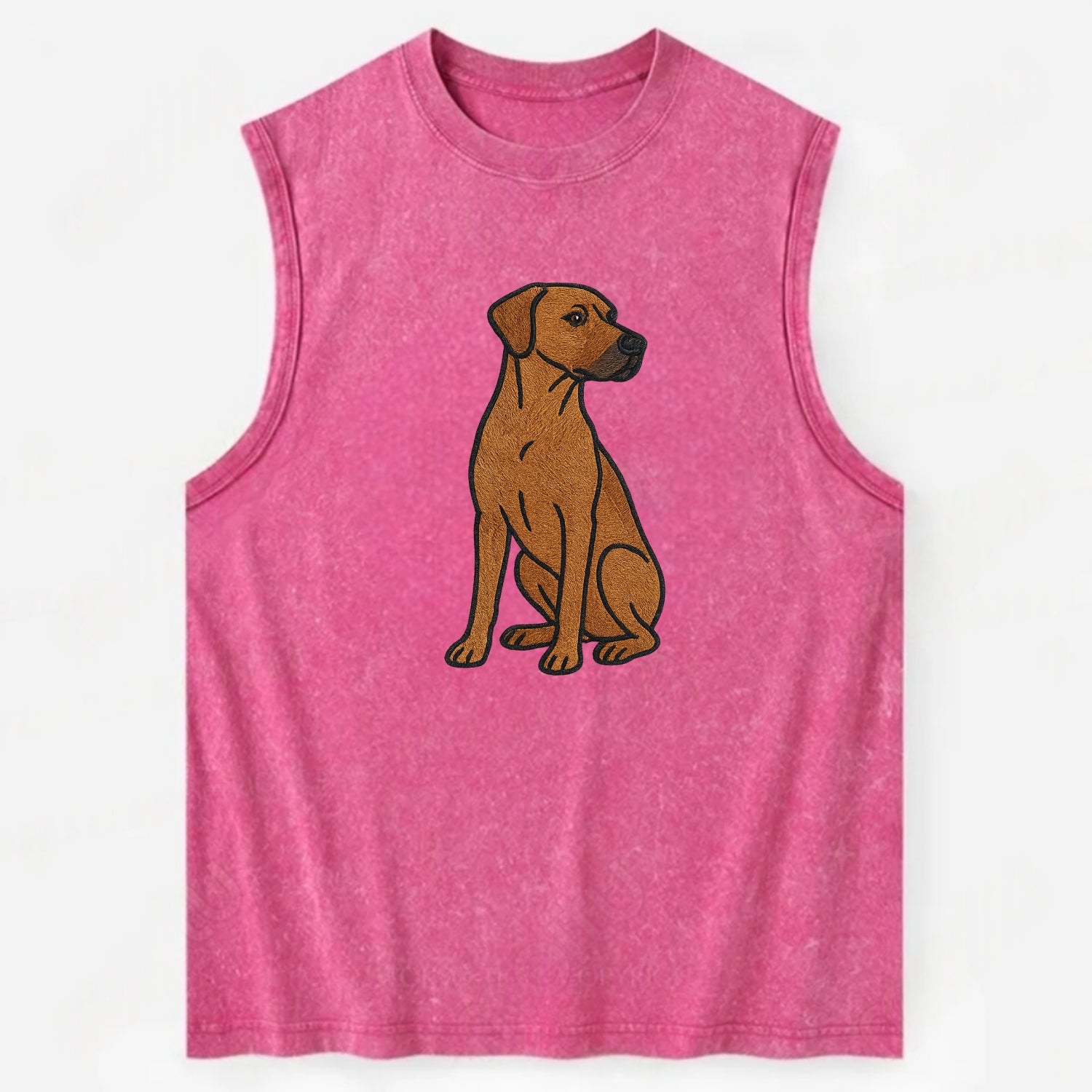 Rhodesian Ridgeback - Red wheaten embroidered pose - Vintage Washed Tank - Pink