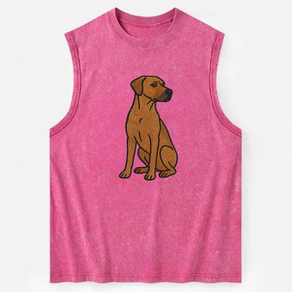 Rhodesian Ridgeback - Red wheaten embroidered pose - Vintage Washed Tank - Pink