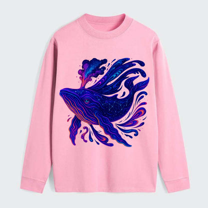 Majestic whale with body composed of galaxy clusters, stellar fins - Classic Long Sleeve Shirt - Pink