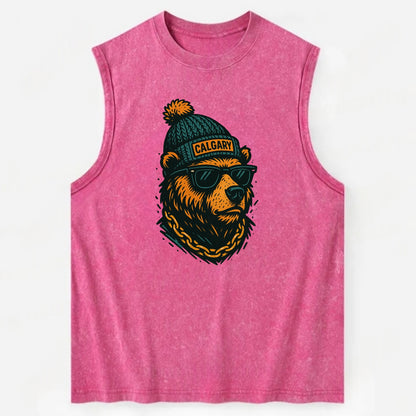 Calgary Grizzly Bear wearing Calgary bea - Vintage Washed Tank - Pink