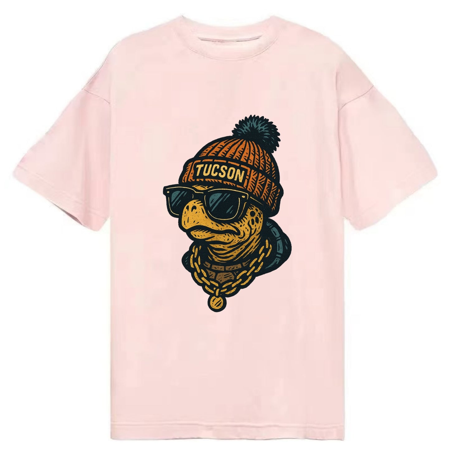 Tucson Desert Tortoise wearing Tucson beanie with pom pom and wayfarer sunglasses - Classic T-shirt - Pink
