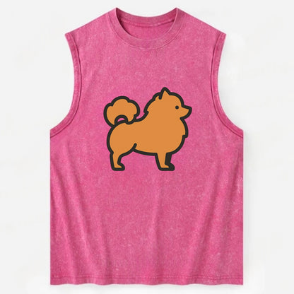 Pomeranian - Orange fluffy flat side profile - Vintage Washed Tank - Pink