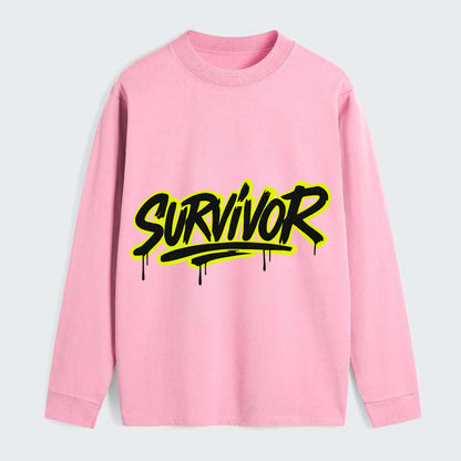 Bold typography design - "SURVIVOR" - overcomer, still standing, made - Classic Long Sleeve Shirt - Pink