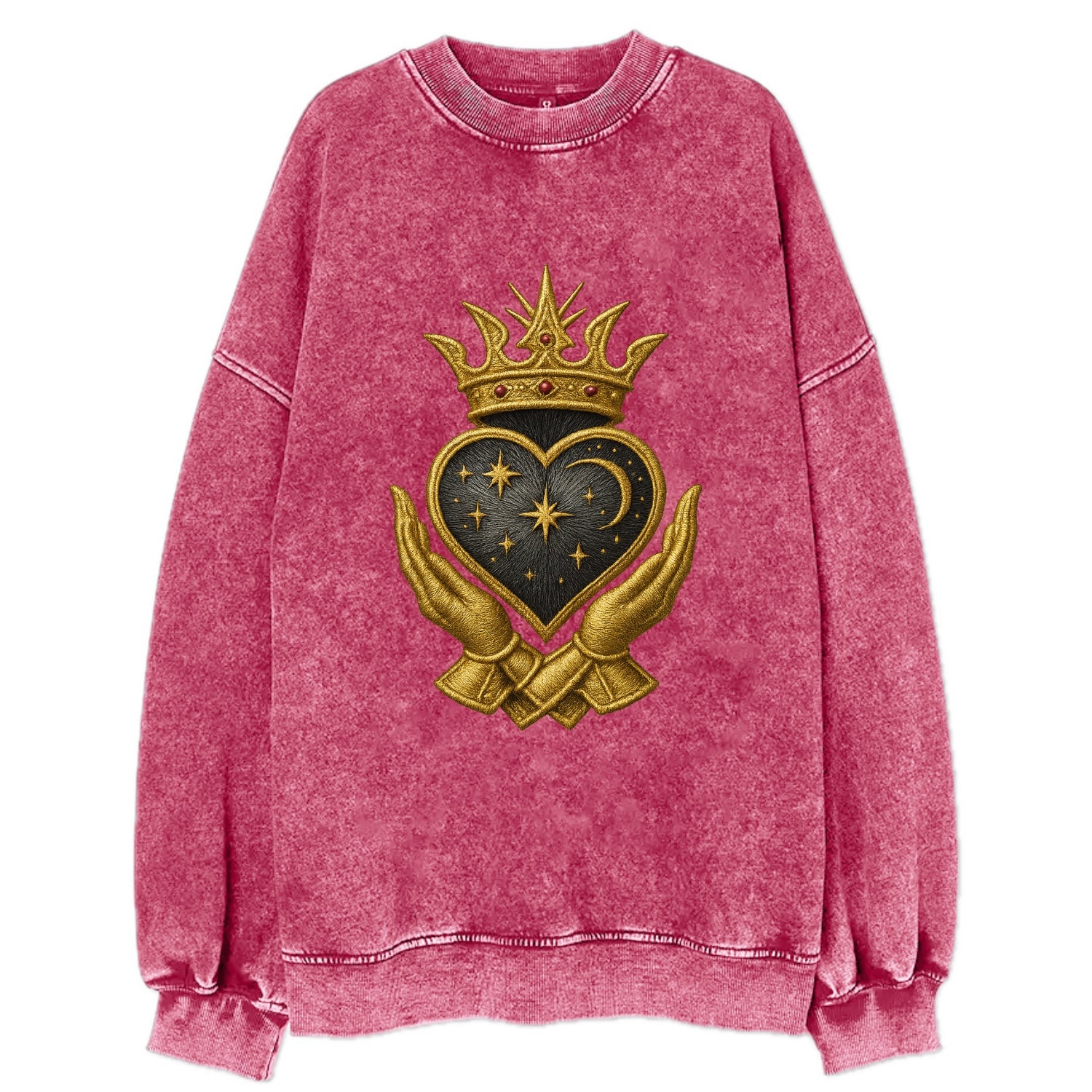 Hammered bronze warrior crown anchoring a dark steel heart with shield-bearing - Vintage Sweatshirt - Pink