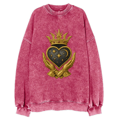 Hammered bronze warrior crown anchoring a dark steel heart with shield-bearing - Vintage Sweatshirt - Pink