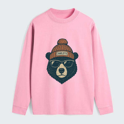 North Carolina Black Bear wearing Charlotte beanie with pom pom and - Classic Long Sleeve Shirt - Pink