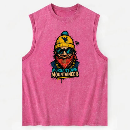 Morgantown Mountaineer wearing West Virginia beanie with WV patch - Vintage Washed Tank - Pink