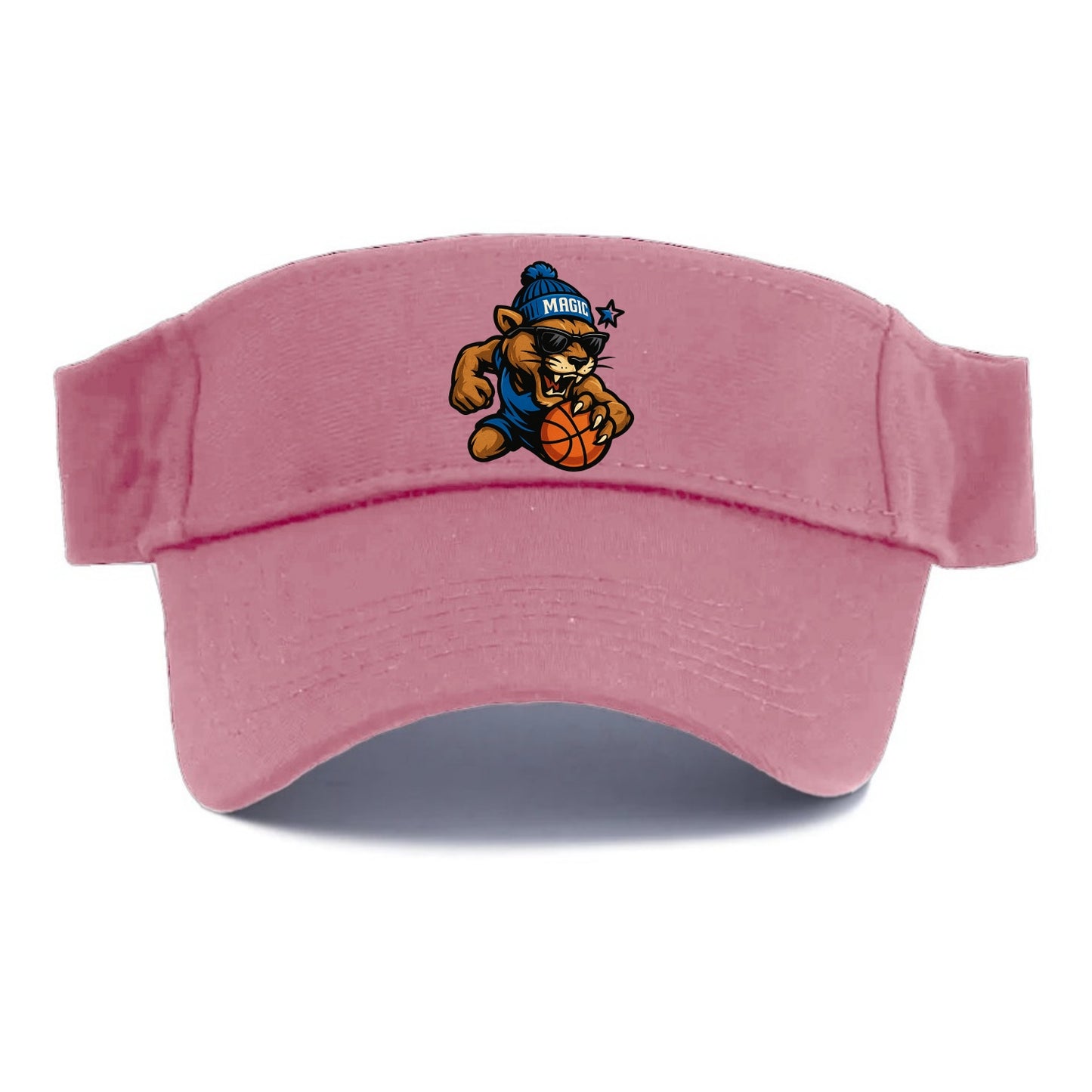 Florida Panther wearing Magic beanie with star wand patch and wayfarer sunglasses - Visor - Pink