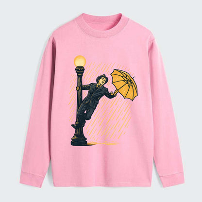 joyful dancing on lamppost in heavy rain with big smile - Classic Long Sleeve Shirt - Pink