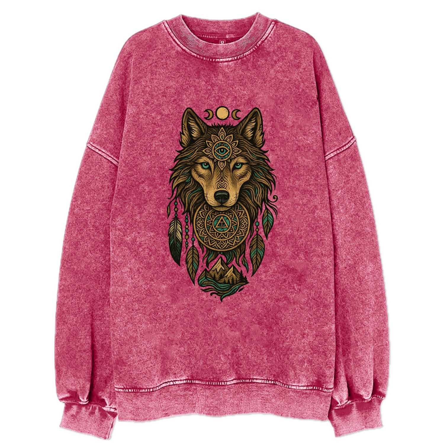Tattoo Wolf Flash  - Vintage Sweatshirt - Pink