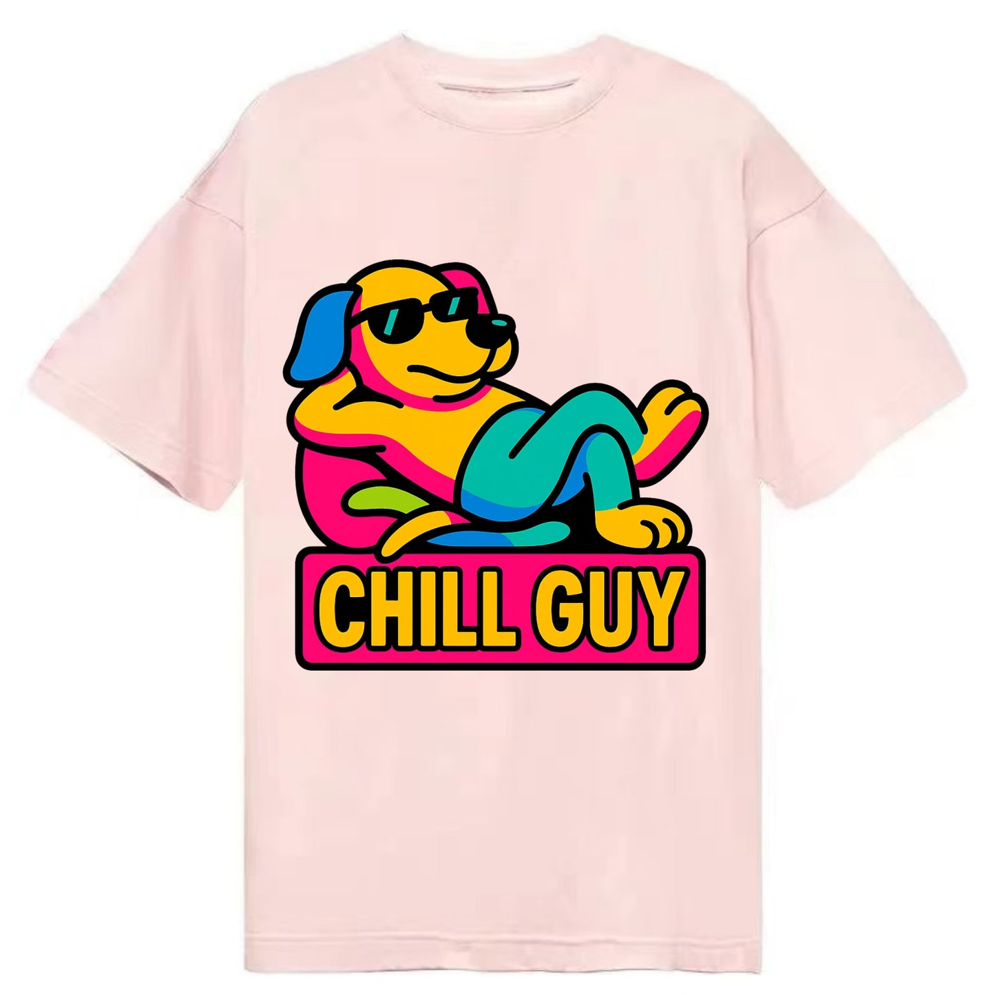 Super relaxed dog character lounging unbothered - "Chill Guy" meme energy, laid - Classic T-shirt - Pink