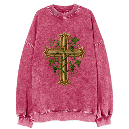 Vine Cross  - Vintage Sweatshirt - Pink