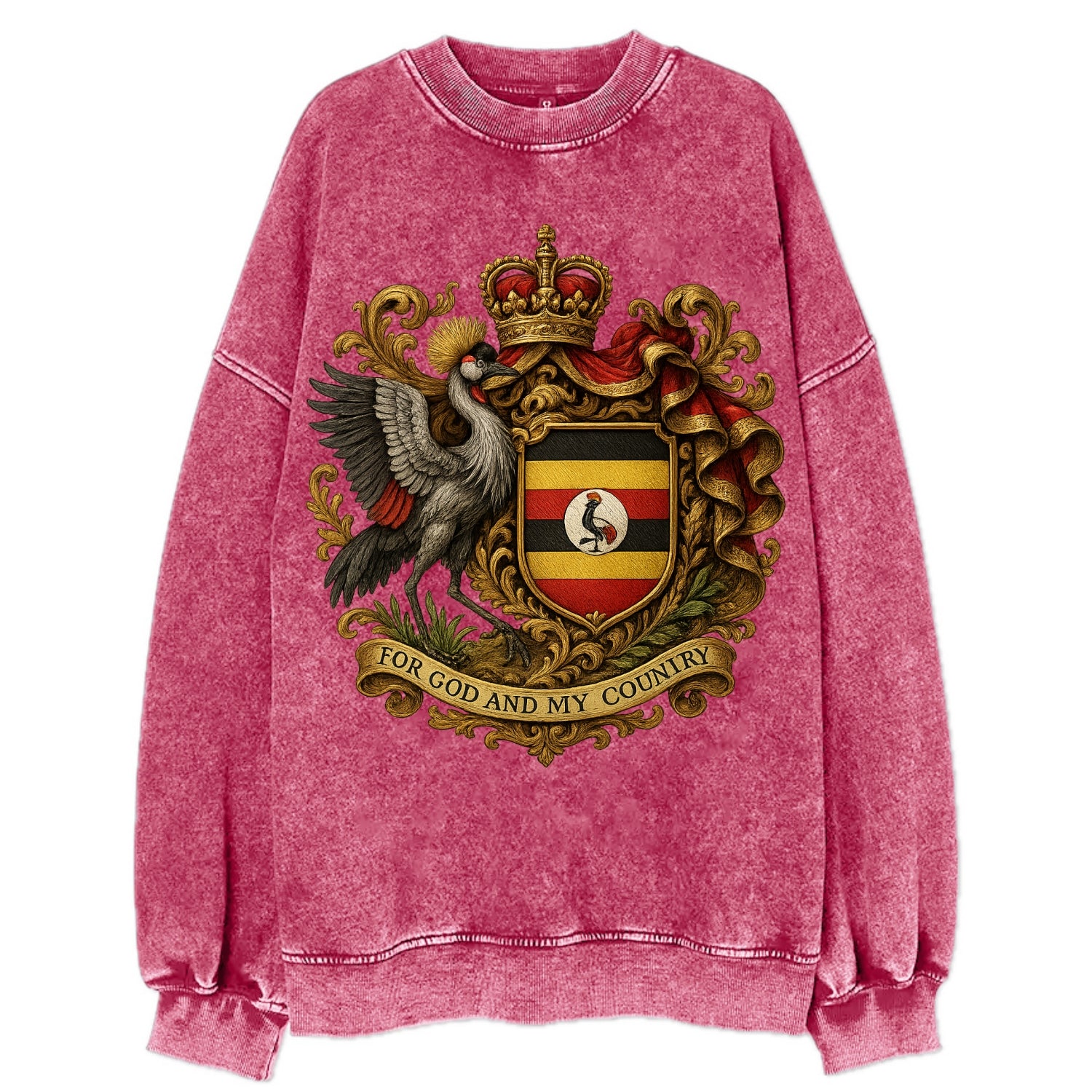 Uganda Crested Crane Emblem  - Vintage Sweatshirt - Pink