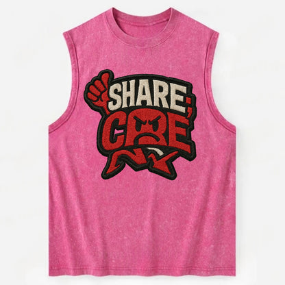 SHARE;CARE TOO MUCH Oversharer Green Hat - Vintage Washed Tank - Pink