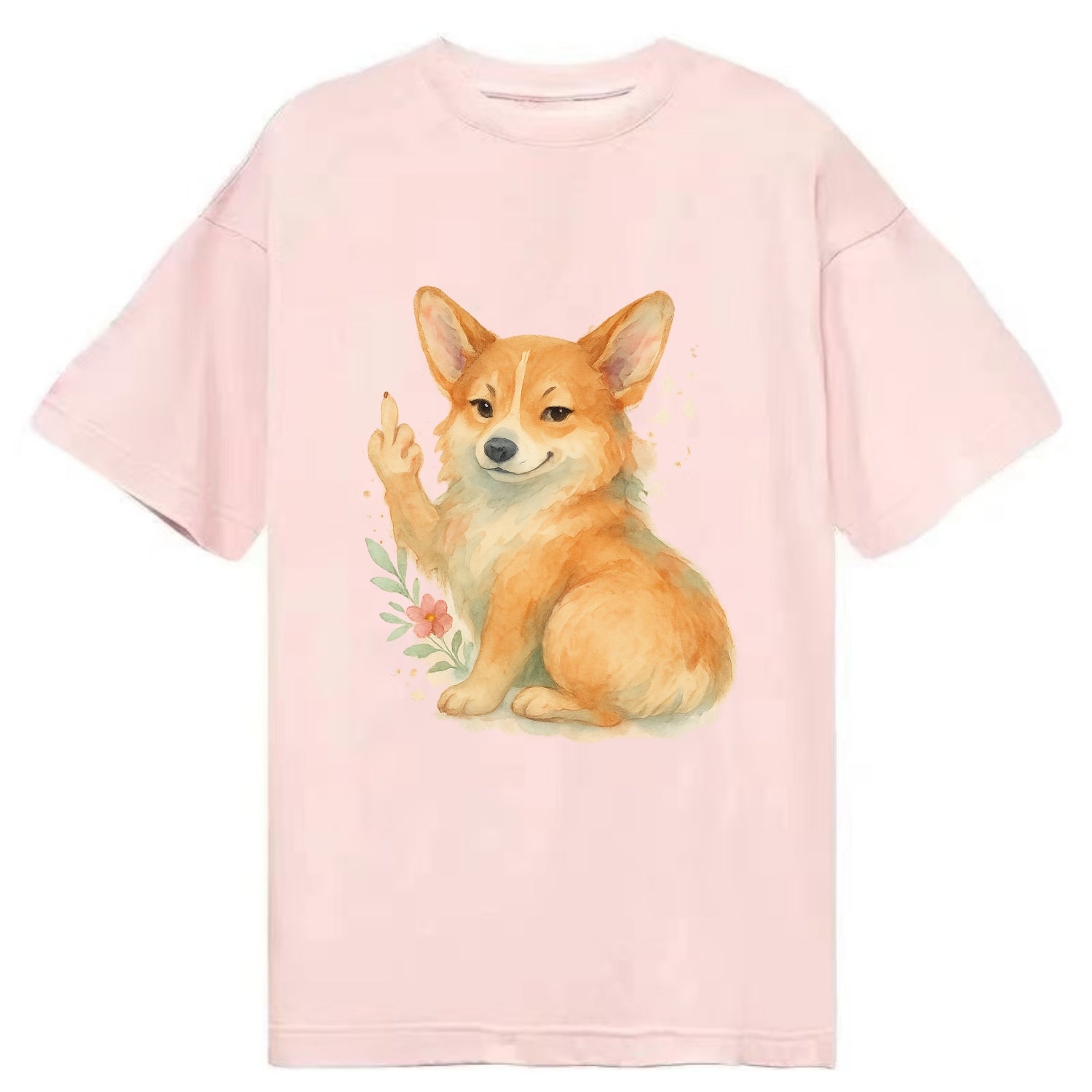 Corgi short legs and fluffy butt, one stubby paw up with sass - Classic T-shirt - Pink