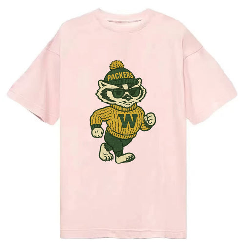 Wisconsin Badger wearing Packers green and gold beanie with pom pom and wayfarer - Classic T-shirt