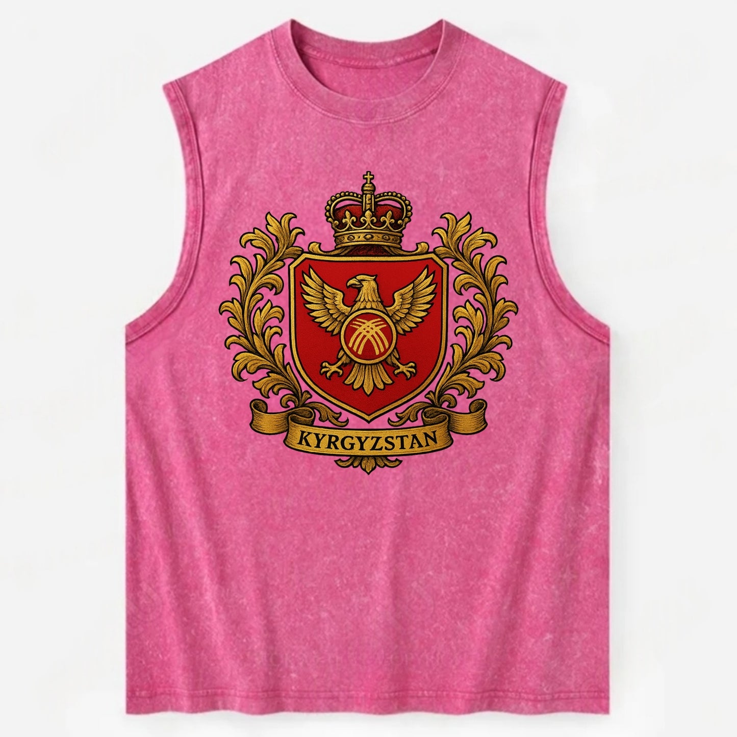 Kyrgyzstan Heritage Badge  - Vintage Washed Tank - Pink