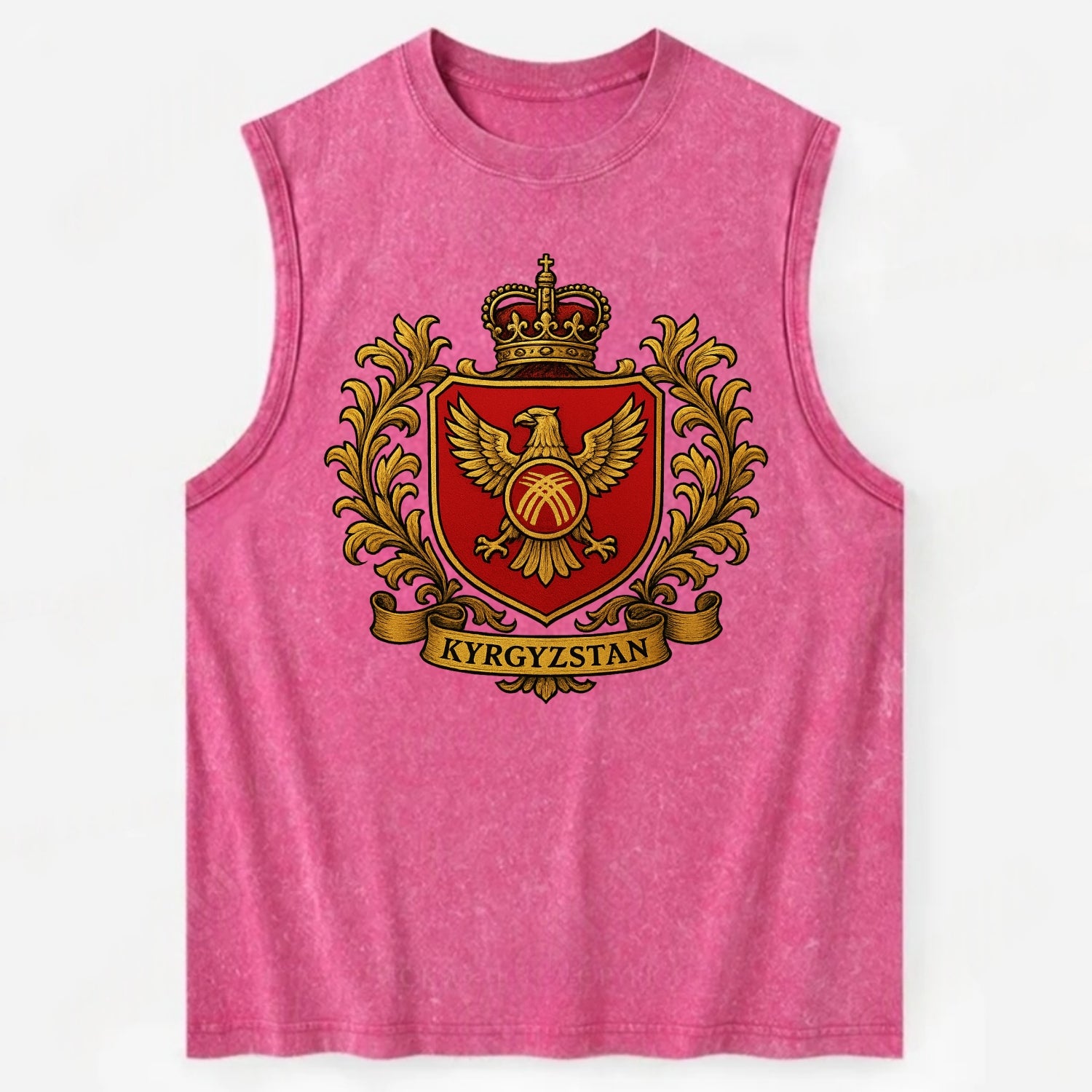 Kyrgyzstan Heritage Badge  - Vintage Washed Tank - Pink
