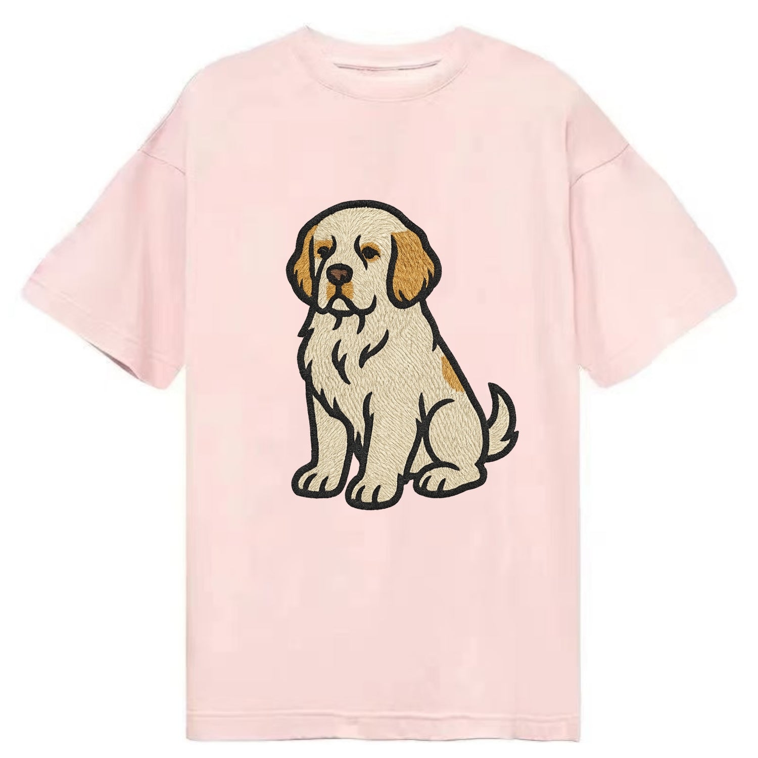 Clumber Spaniel - White with lemon markings embroidered pose - Classic T-shirt - Pink