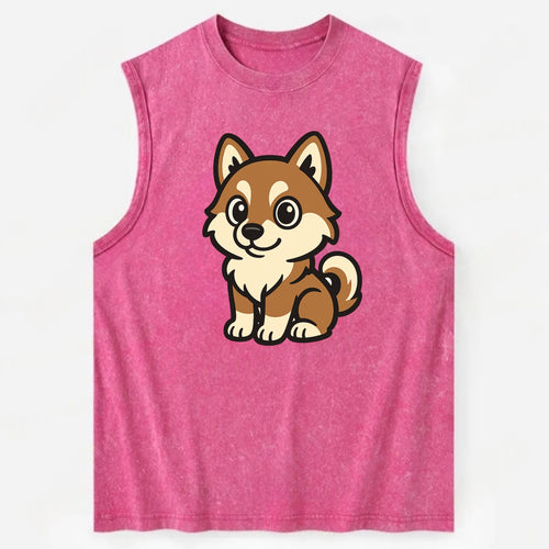 Pomsky - Pomeranian-Husky mix sitting pose - Vintage Washed Tank