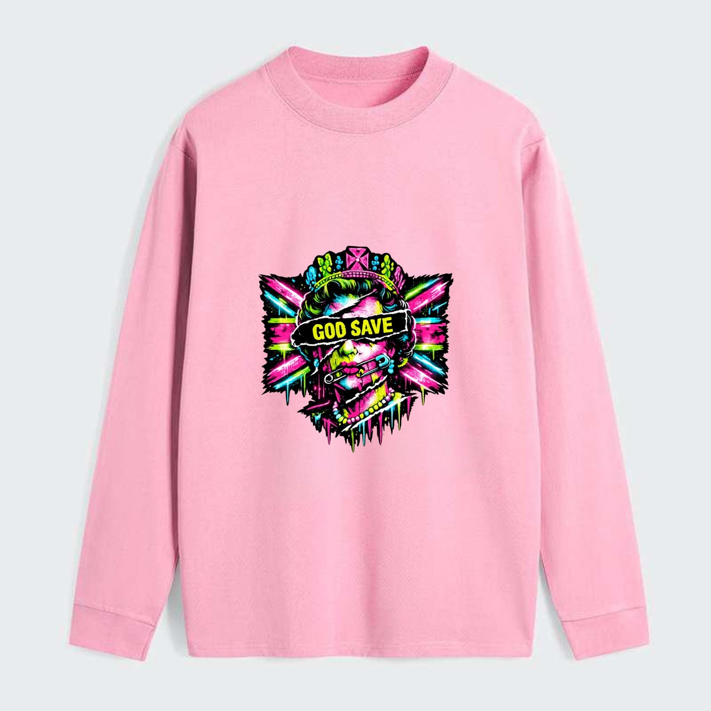 GOD SAVE | Torn royal portrait style | Blackout bar across eyes | - Classic Long Sleeve Shirt - Pink