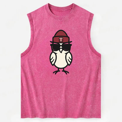 Philadelphia Owl wearing Temple beanie with T patch - Vintage Washed Tank - Pink
