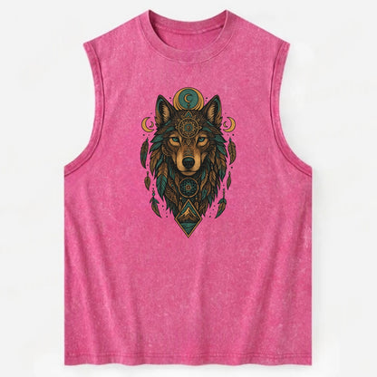 Retro 80s Wolf  - Vintage Washed Tank - Pink